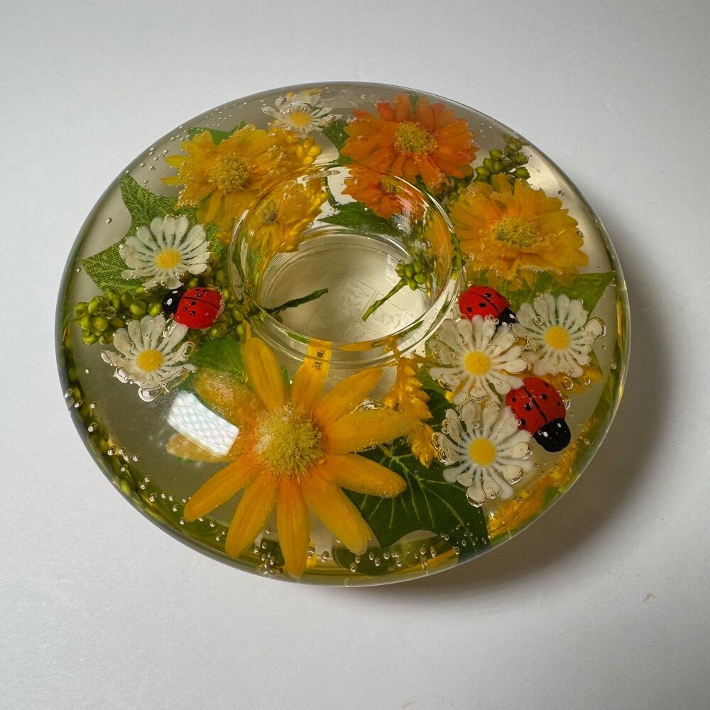 Gilde Dreamlight Candle Holder Traumlicht Glass UFO Mini Spring Flower Ladybug